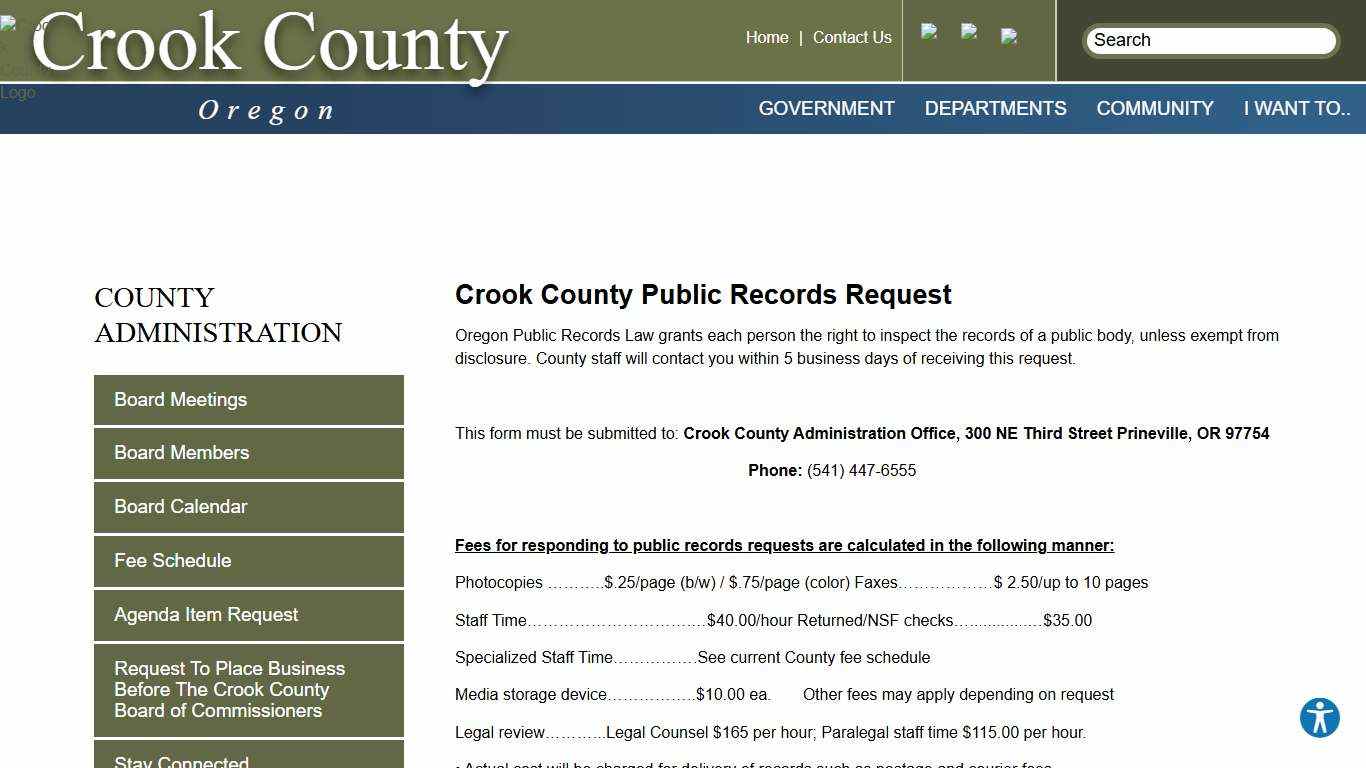 Crook County Public Records Request Crook County Oregon