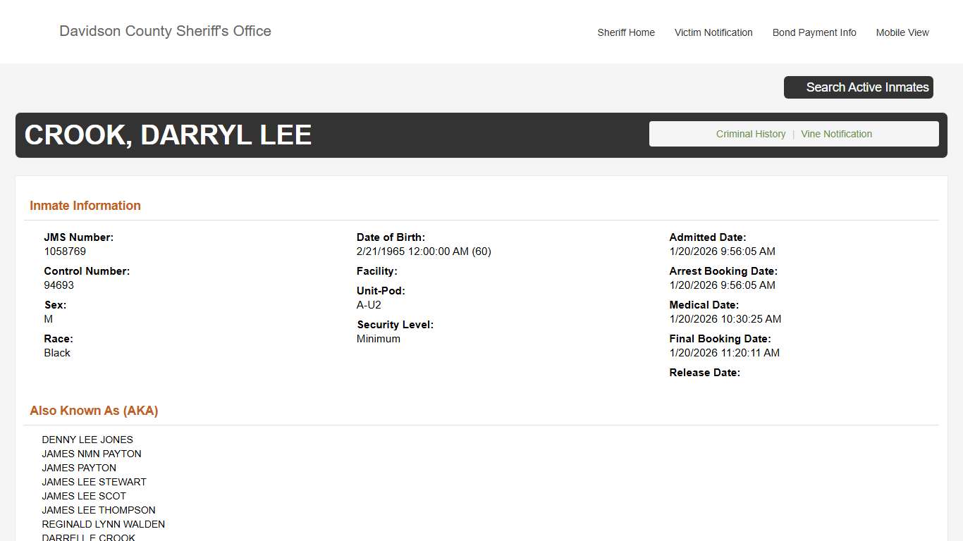 Davidson County Sheriff - Active Inmate Search