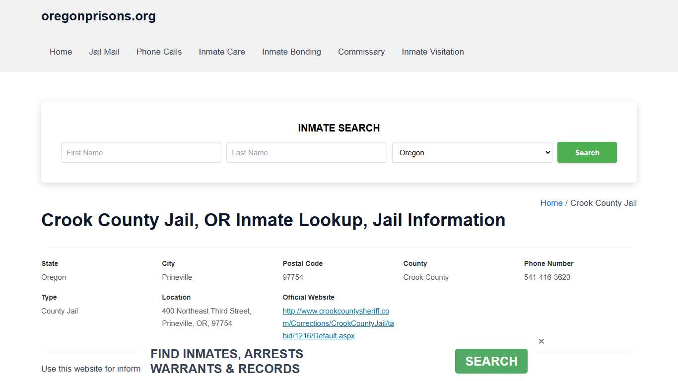Crook County Jail, OR - Offender Locator, Contacts, Inmate Info